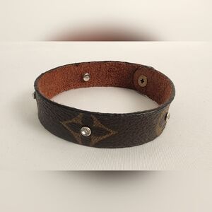 Louis Vuitton Brown Monogram Canvas Leather Bracelet with Crystal Embellishments